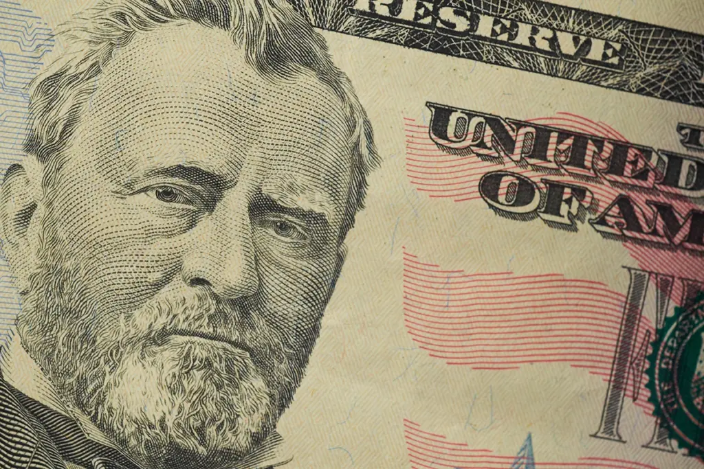 zoomed in photo of President Grant's face on a $50
